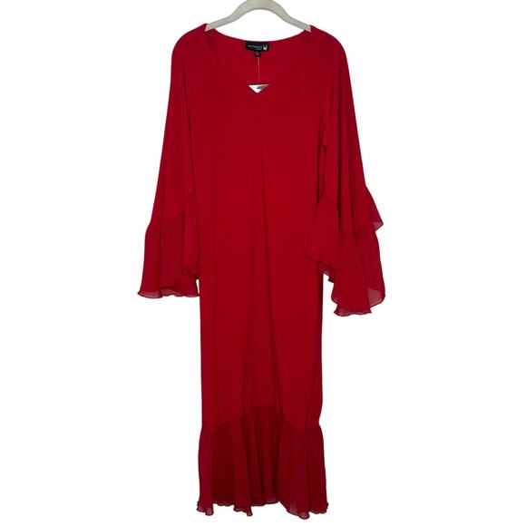 Anthony Original HSN Red Flutter Sleeve Midi Stretch Liquid Knit Dress Sz L NWT - Picture 1 of 9